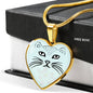 Cute Cat Face Print Heart Pendant Luxury Necklace