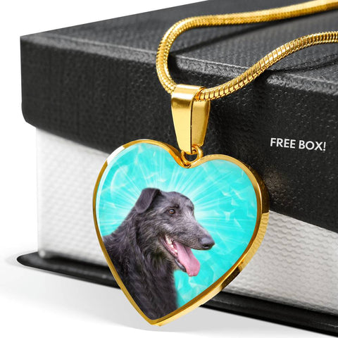 Scottish Deerhound Dog Print Heart Pendant Luxury Necklace