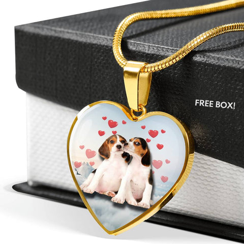 Cute Beagle Print Heart Charm Necklace