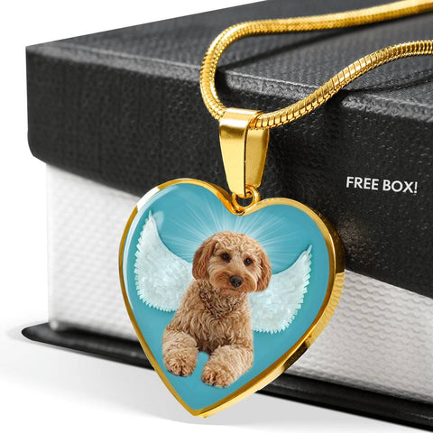Cavapoo Dog Print Heart Pendant Luxury Necklace