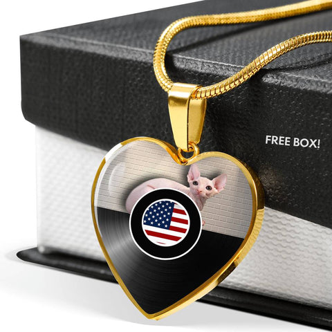Sphynx Cat Print Heart Pendant Luxury Necklace