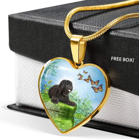 Barbet Dog Print Heart Pendant Luxury Necklace