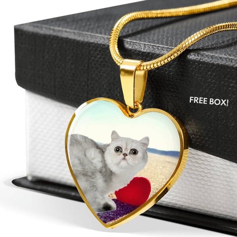 Exotic Shorthair Cat Print Heart Pendant Luxury Necklace