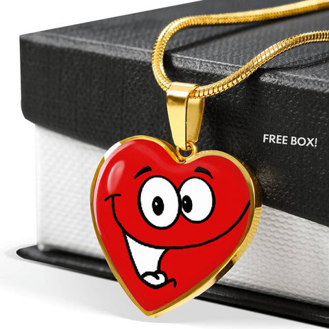 Smiley Face Print Heart Pendant Luxury Necklace
