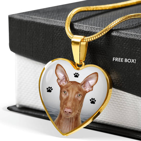 Cute Pharaoh Hound Print Heart Pendant Luxury Necklace