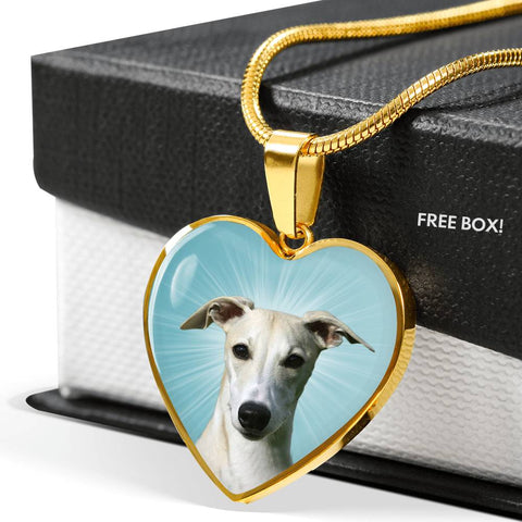 Whippet Dog Print Heart Pendant Luxury Necklace