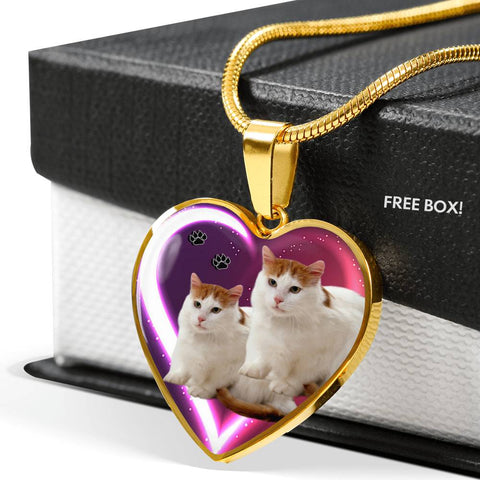 Turkish Van Cat Print Heart Charm Necklaces
