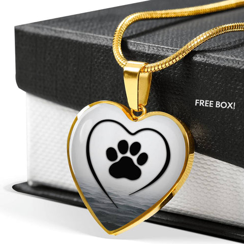 Paws Black Print Heart Pendant Luxury Necklace