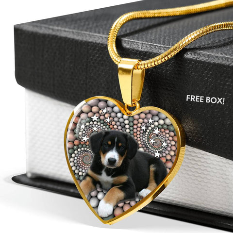 Entlebucher Mountain Dog Print Heart Pendant Luxury Necklace