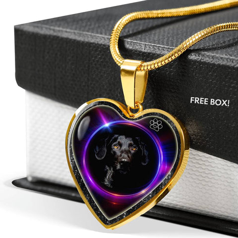 Black Labrador Print Heart Charm Necklaces