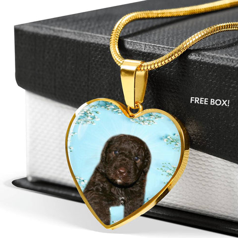 Spanish Water Dog Print Heart Pendant Luxury Necklace