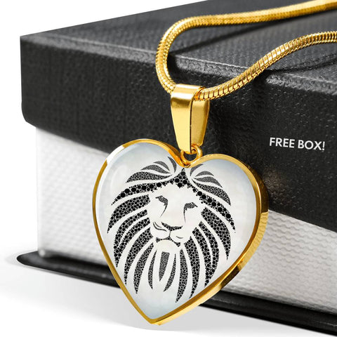 Lion Black&White Art Print Heart Charm Necklaces