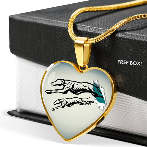 Greyhound Dog Art Print Heart Charm Necklaces
