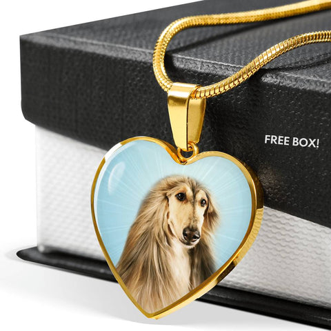 Afghan Hound Dog Print Heart Pendant Luxury Necklace