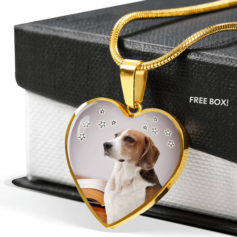 English Foxhound Print Heart Pendant Luxury Necklace