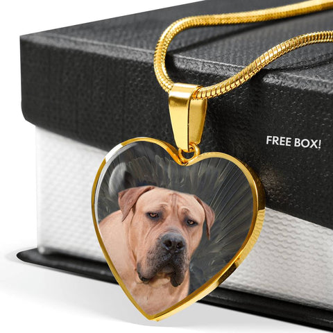 South African Boerboel Dog Print Heart Pendant Luxury Necklace