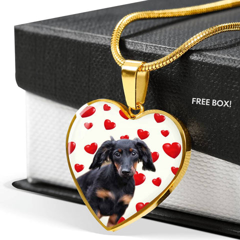 Cute Dachshund Print Heart Charm Necklace