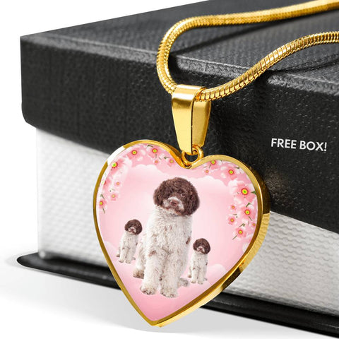 Lagotto Romagnolo Dog Print Heart Pendant Luxury Necklace