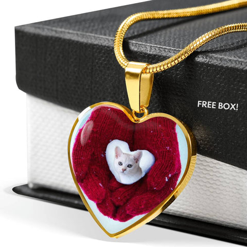 Lovely Burmilla Cat Print Heart Pendant Luxury Necklace