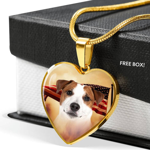 Jack Russell Terrier Print Heart Pendant Luxury Necklace
