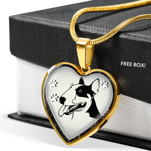 Bull Terrier Dog Art Print Heart Charm Necklaces