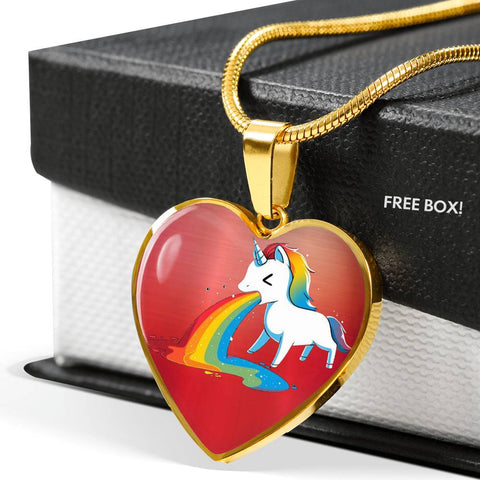 Unicorn Rainbow Print Heart Pendant Luxury Necklace