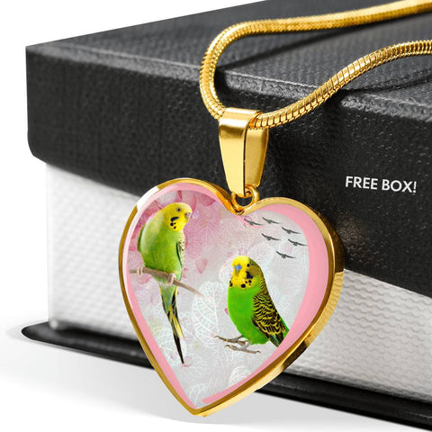 Budgerigar Parrot Print Heart Charm Necklaces