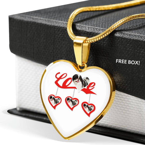 Japanese Chin Print Heart Charm Luxury Necklace