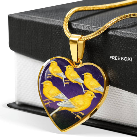Domestic Canary Bird Print Heart Charm Necklaces