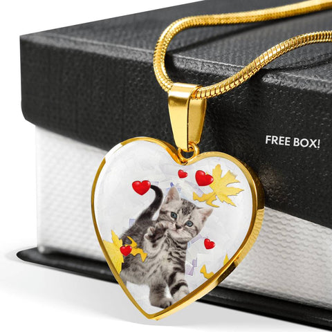 American Shorthair Print Heart Pendant Luxury Necklace