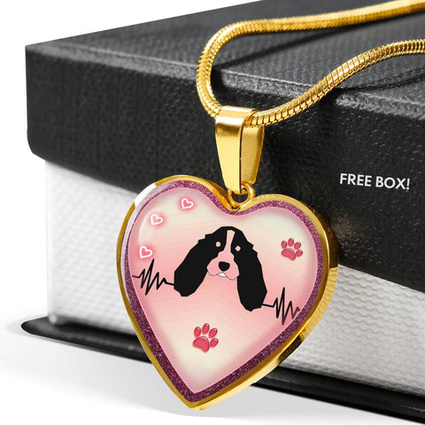 English Springer Spaniel Dog Print Heart Charm Necklaces