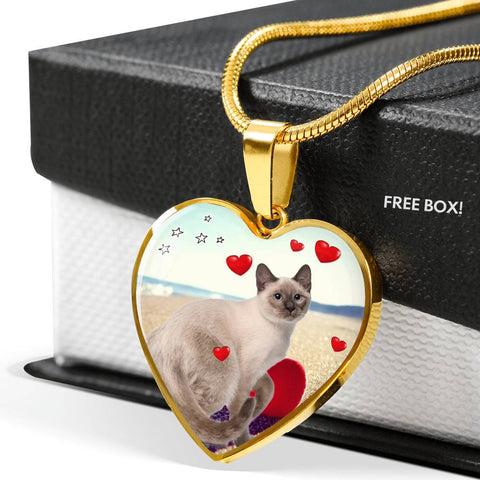 Cute Tonkinese Cat Print Heart Pendant Luxury Necklace