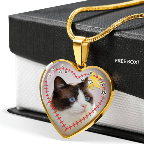 Lovely Snowshoe Cat Print Heart Pendant Luxury Necklace