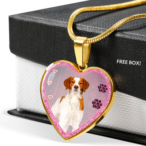 Brittany Dog Print Heart Charm Necklaces