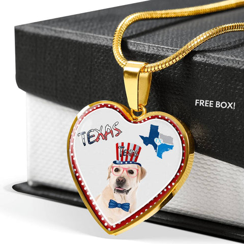 Labrador Retriever Texas Print Heart Pendant Luxury Necklace