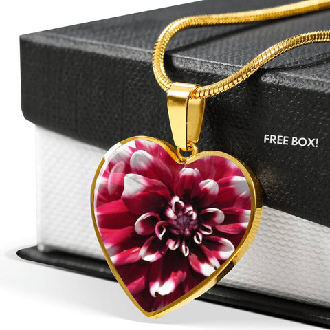 Red Flower Print Heart Pendant Luxury Necklace