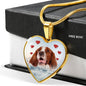 Irish Red and White Setter Print Heart Pendant Luxury Necklace