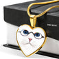 Cute Cat With Glasses Heart Pendant Luxury Necklace
