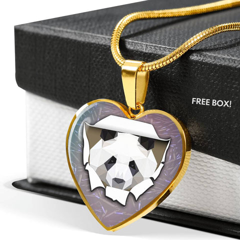 Amazing Panda Vector Art Print Heart Charm Necklaces