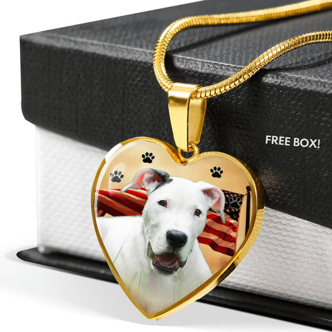Dogo Argentino Print Heart Pendant Luxury Necklace