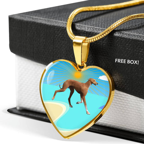 Azawakh Dog Print Heart Pendant Luxury Necklace
