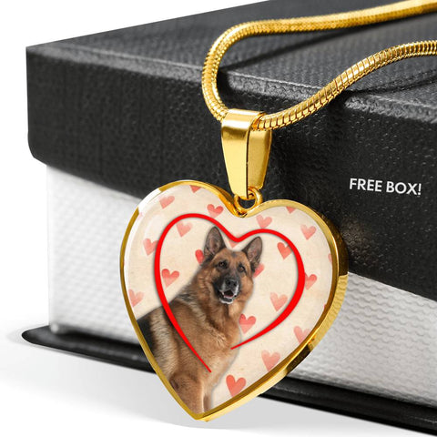 German Shepherd Print Heart Charm Necklace