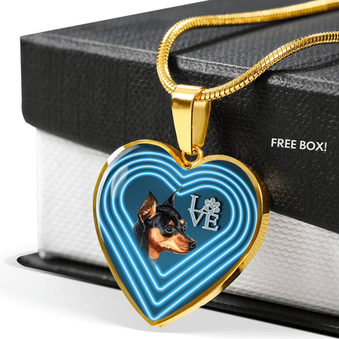 Miniature Pinscher Dog Print Heart Charm Necklaces