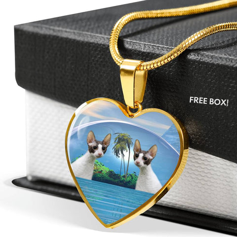 Cornish Rex Cat Print Heart Pendant Luxury Necklace