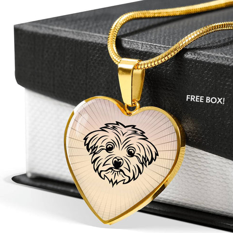 Maltese Dog Vector Art Print Heart Charm Necklaces