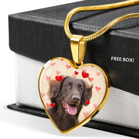 Flat Coated Retriever Print Heart Pendant Luxury Necklace