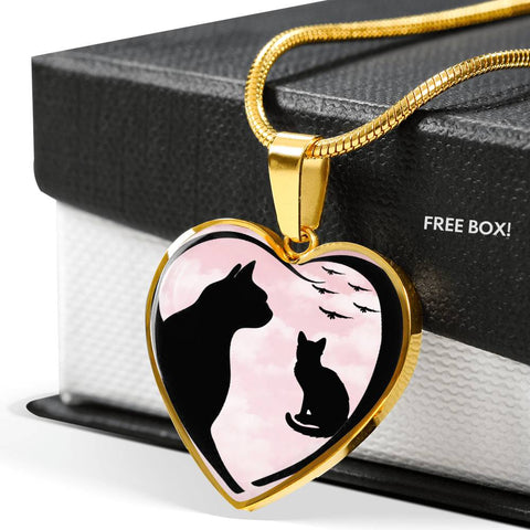Cat Vector Art Print Heart Charm Necklaces