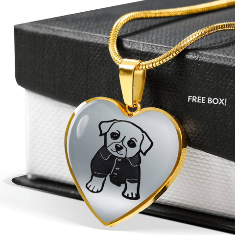 Cute Dog Art Print Heart Pendant Luxury Necklace