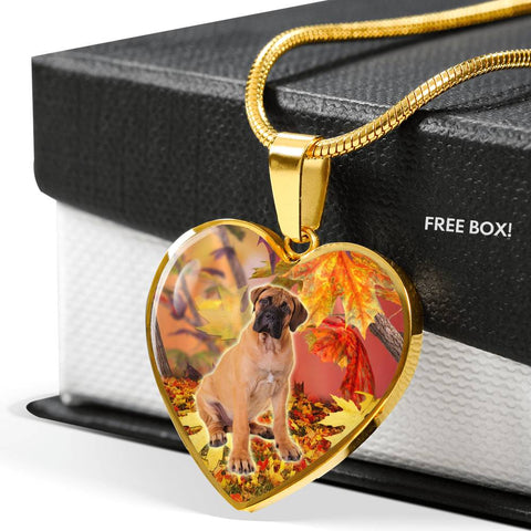 Cute Bullmastiff Print Heart Pendant Luxury Necklace