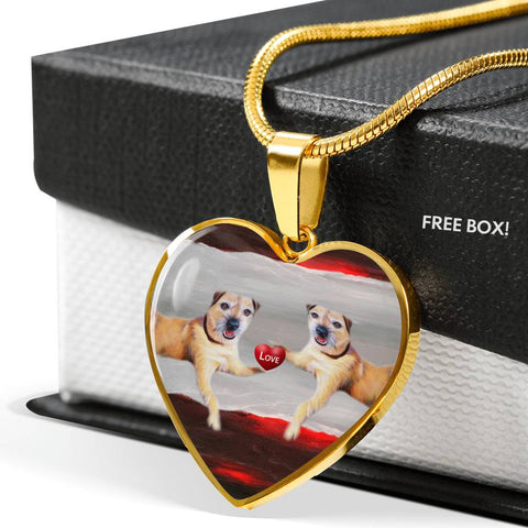 Border Terrier Print Heart Pendant Luxury Necklace